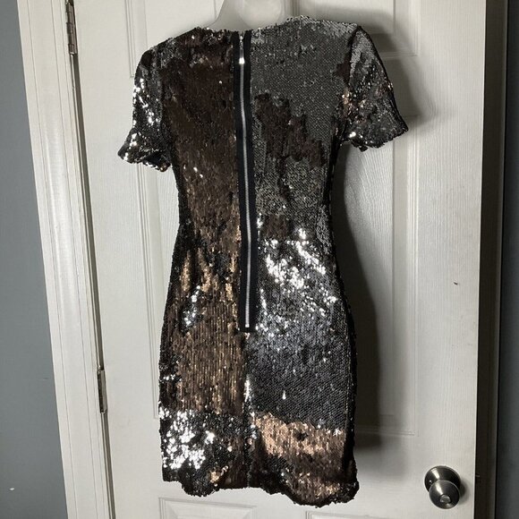 NWT TOPSHOP sequin Mini Party Dress Short sleeve Bronze Silver Metallic Size 2 - Picture 2 of 14